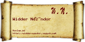 Widder Nándor névjegykártya